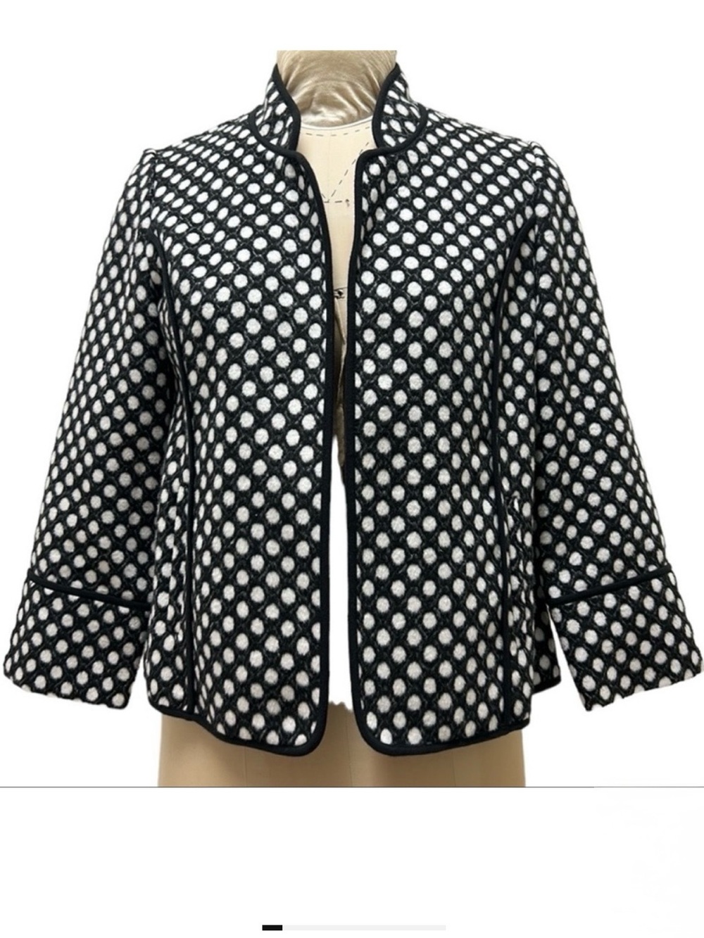 Chico's Black & White Plush Polka-Dot Open Jacket